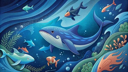 A beautifully designed poster featuring the iconic message Save our Oceans with illustrations of marine animals swimming in a clean and