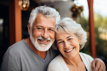 Senior couple smiling happy hugging and embracing together love and relationship concept generative AI