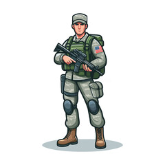 Soldier Character Vector Illustration , Army Cartoon Logo Vector EPS