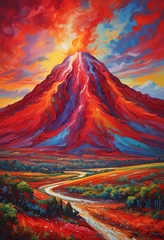 Fotobehang Red Volcano Painting © Shaon