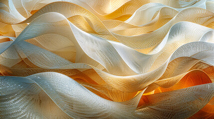 Silken waves in golden light, a luxurious abstract of softness and glow