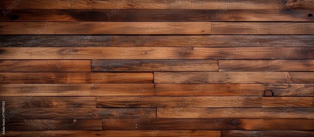 Poster Detailed view of a wooden wall displaying a rich brown stain finish, adding warmth and character to the space