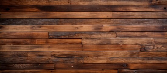 Detailed view of a wooden wall displaying a rich brown stain finish, adding warmth and character to the space - obrazy, fototapety, plakaty