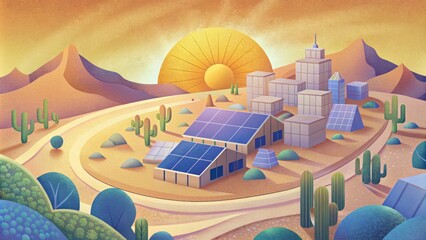In the hot desert climate this solarpowered community thrives with its residents enjoying the benefits of free and abundant energy from the sun. - obrazy, fototapety, plakaty