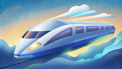 A sleek highspeed electric train zipping along a track representing the advancement in public transportation systems and the role of electric