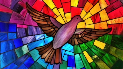 Fototapeta premium Stained glass representation of a dove symbolizing peace 