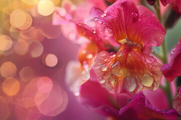 bloom flowers with raindrop on blurred background