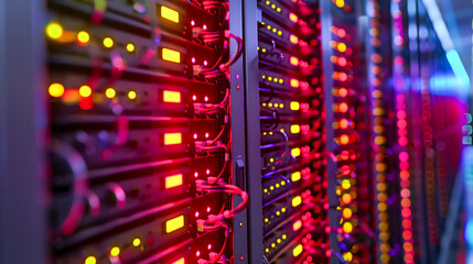 Server racks in a data center, showcasing the backbone of modern networking and computing technology