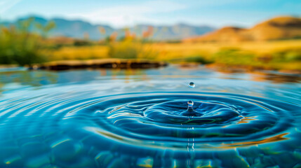 Serene water droplets, a macro exploration of purity and the essence of hydration