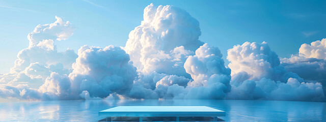 Serene sky panorama, fluffy clouds in a vivid blue expanse, tranquil beauty