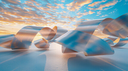 Serene Desert Landscape at Sunset, Sandy Dunes Under a Pastel Sky