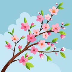 a blooming sprig of cherry blossoms on a light background 2 