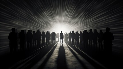 Silhouettes of individuals in a tunnel - obrazy, fototapety, plakaty