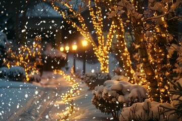 Glowing Christmas Decor in Snowy Setting