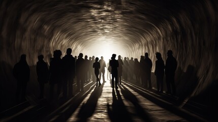 Silhouettes of individuals in a tunnel