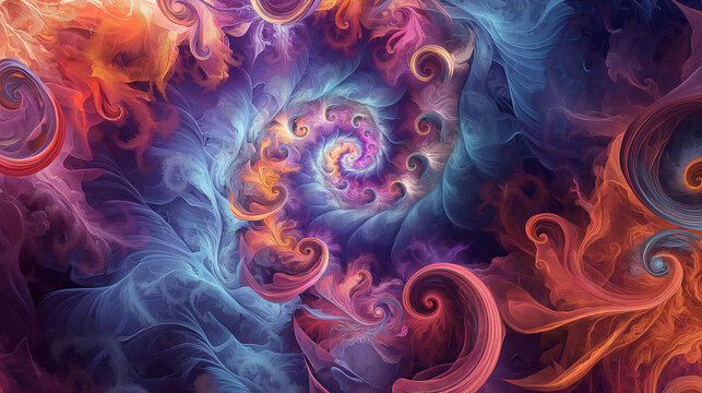 A digital artwork featuring swirling patterns and vibrant hues, representing the chaos and beauty of the natural world