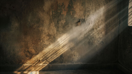 An abstract photograph of light and shadow playing across textured surfaces, evoking a sense of...