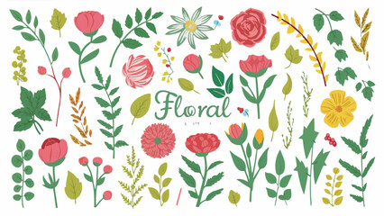 Romantic Blossom Ensemble: A Collection of Floral Elements