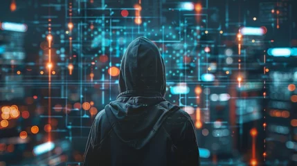 Tuinposter Dressed in a hoodie : Behind hacker with Online Security, © kamonrat
