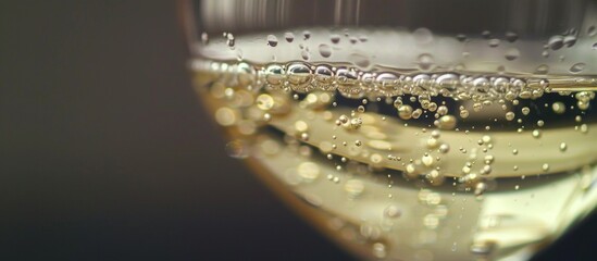 A glass of sparkling wine with bubbles