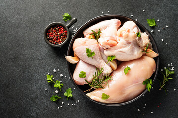 Chicken wing, raw chicken meat with herbs. - 775005859