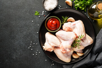 Chicken wing, raw chicken meat with herbs. - 775006027