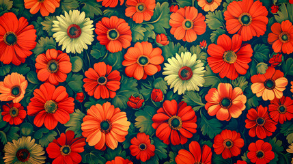 Seamless red poppy flowers pattern, vibrant floral summer art design