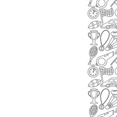 Seamless sport frame. Background with sports icons. Doodle sport illustration