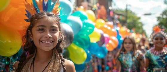 Fototapeta premium Lively Street Festival Atmosphere with Colorful Parade Floats