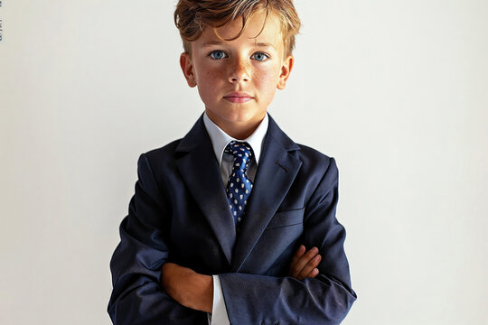 A young boy in a suit and tie is posing for a picture