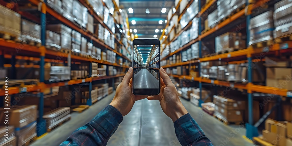 Aufkleber modern warehouse using augmented reality for efficient logistics and delivery in the ecommerce indus