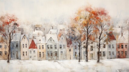 冬の住宅街の油絵_2