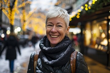 Portrait of happy senior woman in Christmas time in Paris, France