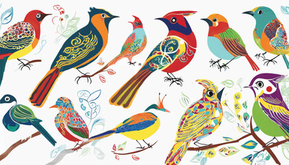 Assortment of Bird Vector Graphics Against a White Background