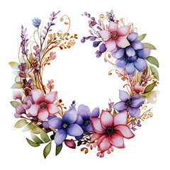 spring floral round frame,watercolor.