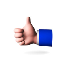 3D cartoon thumb up hand icon. Like gesture isolated on white background. Ok, good, success sign. Vector illustration