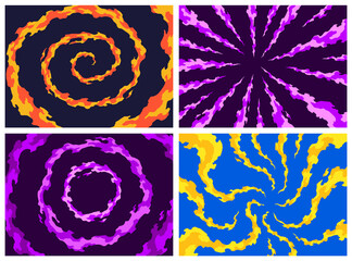 Comic book flames backgrounds. Cartoon explosion elements. Boom cloud and flame, smoke and explode. Boom effect element for game design