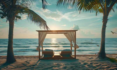 Luxury wooden beachside bed on the beach.  - 775013862