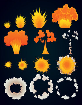 Explosion animation. Animation for game of the explosion effect. Cartoon animation for game. Exploding effect frames. Hand drawn illustration