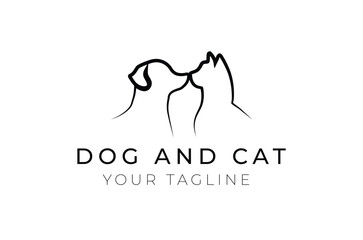 Simple Pet Dog Cat with line art style design template