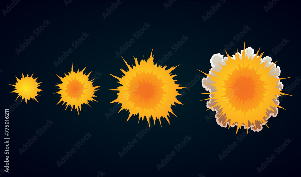 Poster explosion animation. animation for game of the explosion effect. cartoon animation for game. explodi