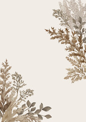 Vertical Abstract Background Without Text with Hand Painted Watercolor Branches, Pampas Grass, Dry Grasses for Cards, Covers, Invitations. Vector