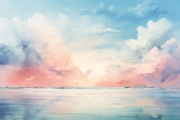 Serene watercolor seascape at dawn