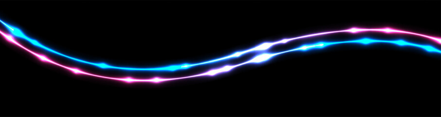 Bright blue and violet neon wavy lines abstract shiny retro background. Futuristic glowing vector banner design - 775017430