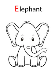 Fototapeta premium E for elephant, coloring book page. 