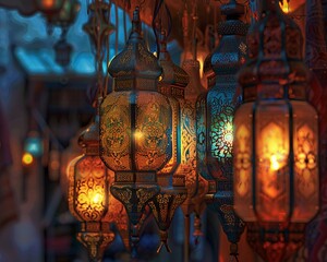 Lanterns and Decorations Illustrate traditional Ramadan lanterns fanous or other decorative...
