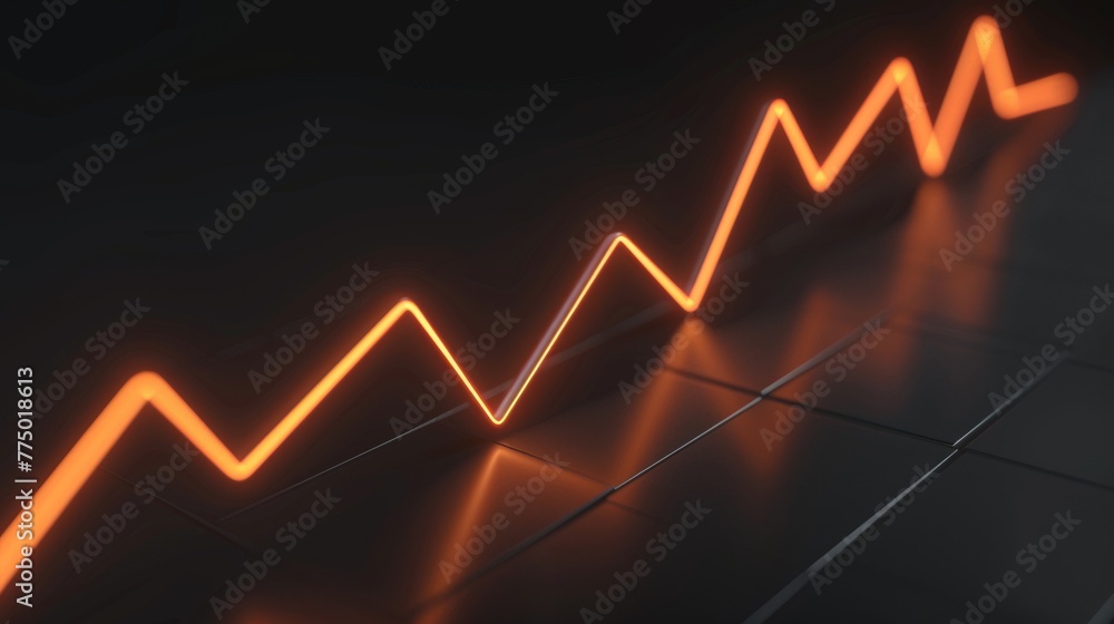 Poster a 3d line graph illustrating a rising trend from a straight-on perspective, with each segment higher
