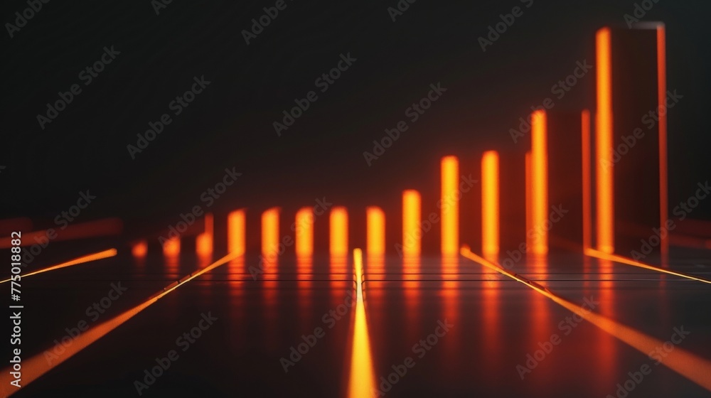 Poster a 3d line graph illustrating a rising trend from a straight-on perspective, with each segment higher