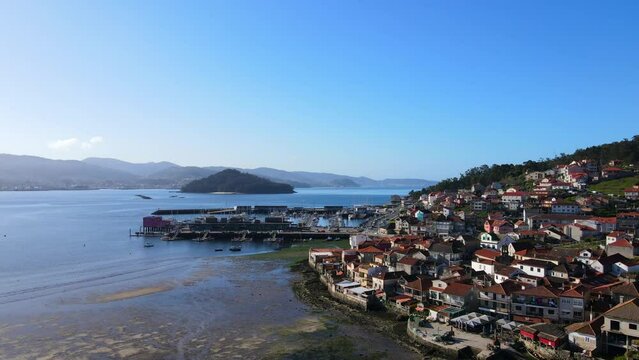 Drone view of the coastline of Combarro city