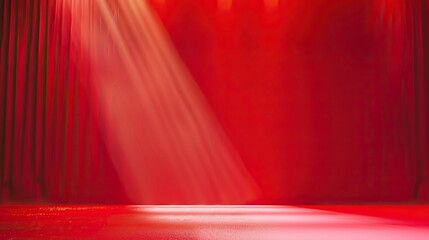 a bright red background. There is a standup.The light is soft